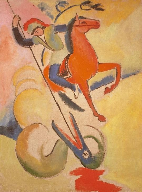 August Macke, Heiliger Georg (Deutsche Kunst,Heilige,Pferd (Tier),Waffe,Expressionismus,Speer,Der Blaue Reiter,Drache (Fabelwesen))