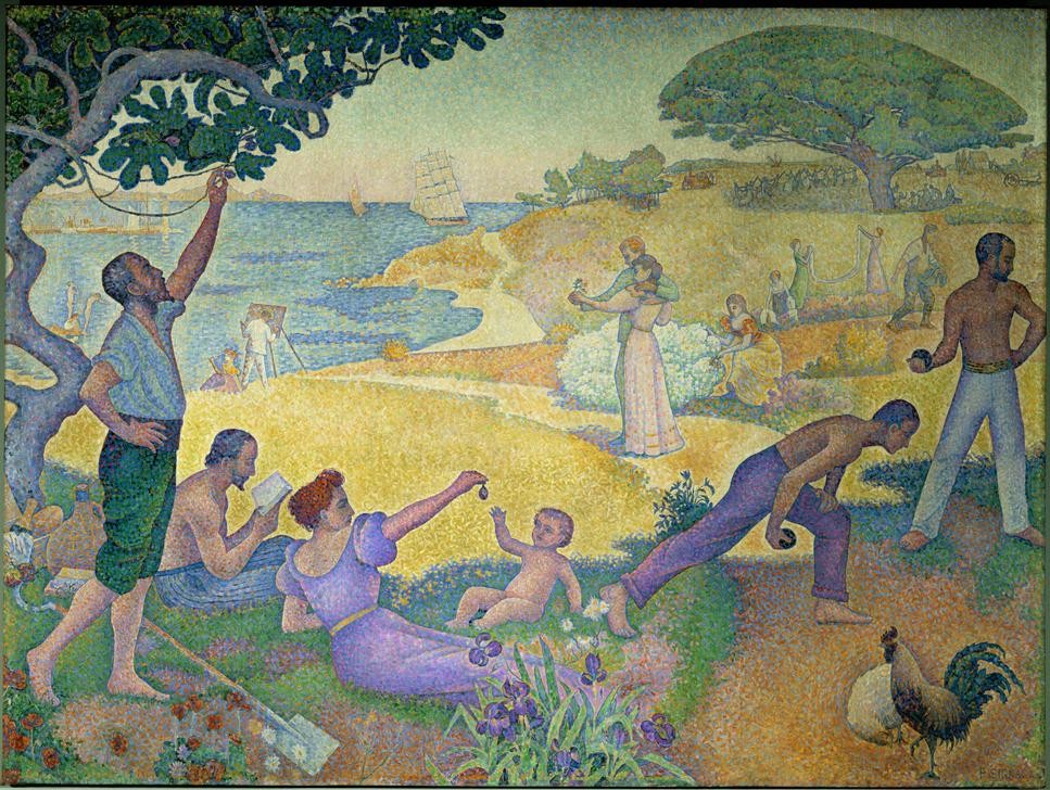 Paul Signac, Au temps de l’harmonie – L’Age d’or n’est pas dans le passé (Buch,Ernte,Familie,Früchte,Küste,Landschaft,Leser,Liebespaar,Mutter Und Kind,Mythologie,Obst,Freizeit,Spiel,Strand,Feige,Pointillismus,Lesen (Allgemein),Boule,Utopie,Goldenes Zeitalter,Französische Kunst,Zeitalter,Glück,Paar,Barfuss,Harmonie,Gefühl (Stimm)
