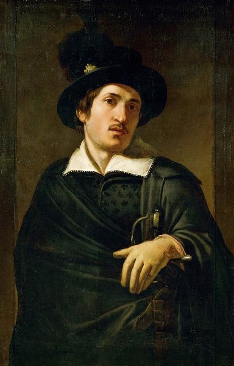 Caravaggio, Bildnis eines Mannes (Bildnis, Portrait, junger Mann, Mode, Hut, Hell-Dunkel, Barock, Klassiker, Malerei, Wunschgröße, Wohnzimmer)