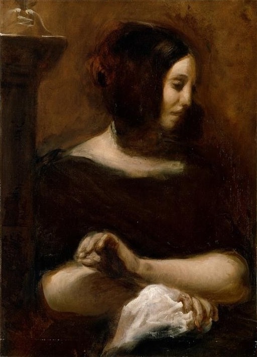 Eugene Delacroix, George Sand (Frau,Literatur,Schriftstellerin,Tabak,Rauchen,Portrait,Fragment,Französische Kunst,Romantik,Raucherin,Person)