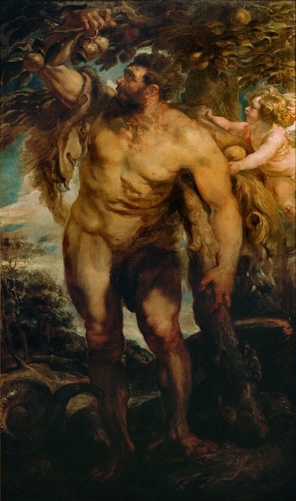 Peter Paul Rubens, Herkules im Garten der Hesperiden (Flämische Kunst,Kunst,Mythologie,Schlange,Barock,Putto,Baum,Keule,Löwenfell,Obstbaum,Griechisch-Römische Mythologie,Garten)