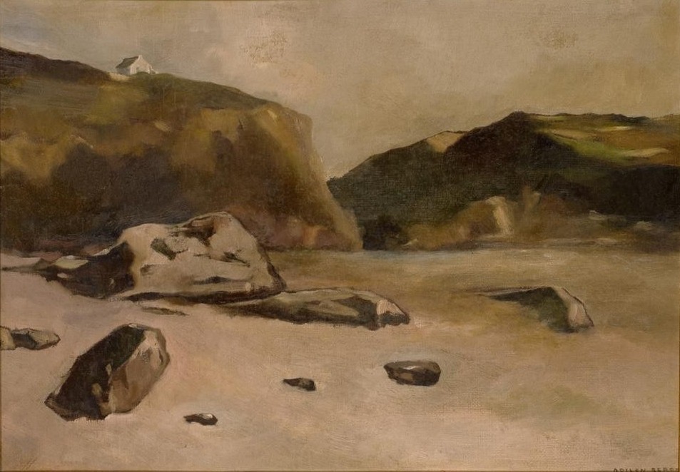 Odilon Redon, Rocher sur la plage (Küste,Kunst,Landschaft,Strand,Meer,Symbolismus,Marinemalerei,Felsen,Französische Kunst,Steilküste)