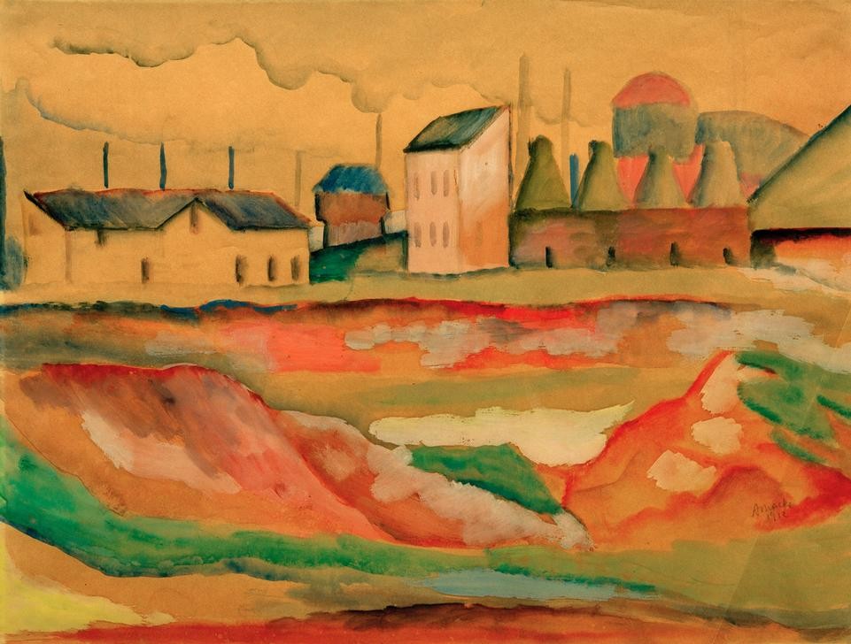 August Macke, Fabrik (Ziegelei) (Deutsche Kunst,Landschaft,Expressionismus,Fabrik,Der Blaue Reiter,Ziegelei,Industrielandschaft,Lehmgrube)