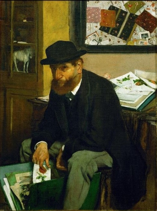 Edgar Degas, L’amateur d’estampes (Kunstsammler,Kunst,Mann,Mensch,Impressionismus,Hut,Bild Im Bild,Portrait,Hobby,Französische Kunst,Kleidung (Allgemein),Sitzen,Sammler)
