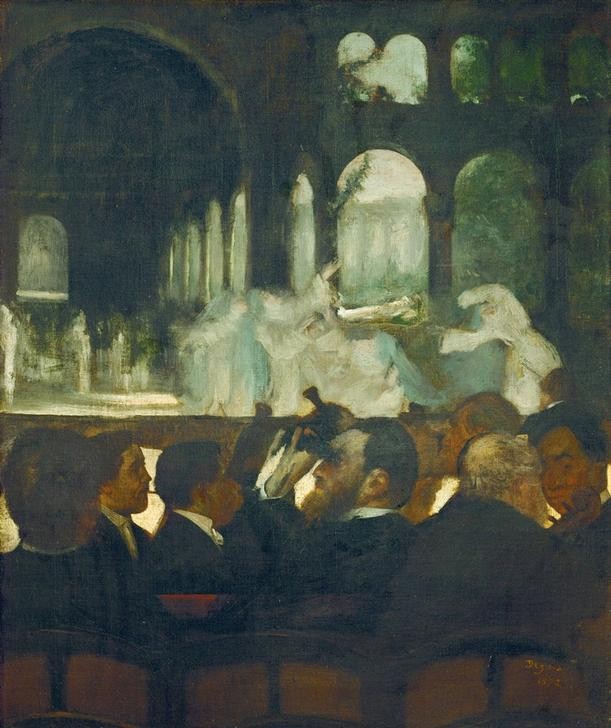 Edgar Degas, Le ballet de Robert le Diable (Ballett,Komponist,Musiker,Musik,Oper,Orchester,Tänzer,Tanz,Theater,Impressionismus,Bühne,Teufel,Französische Kunst,Orchestergraben,Musikkapelle,Person)
