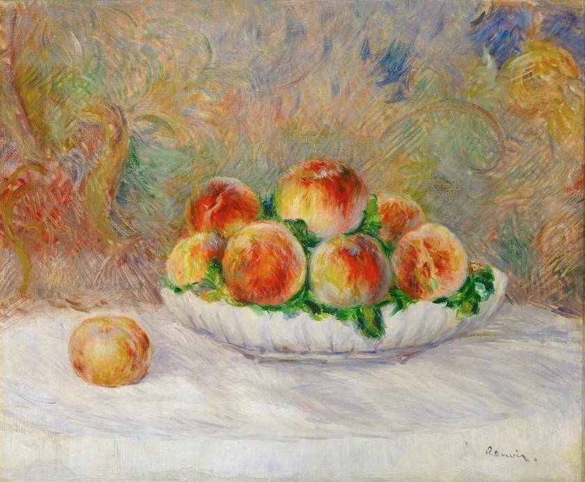 Pierre-Auguste Renoir, Peches (Früchte,Kunst,Obst,Impressionismus,Nahrungsmittel,Stillleben,Pfirsich,Französische Kunst,Obstschale)