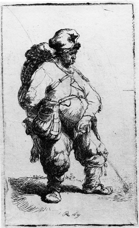 Rembrandt Harmenszoon van Rijn, Der pissende Mann (Mann,Physiologie,Schlechtes Benehmen,Volkskunde,Barock,Niederländische Kunst,Urinieren,Holländische Kunst,Im Freien (Allgemein),Land Und Leute)
