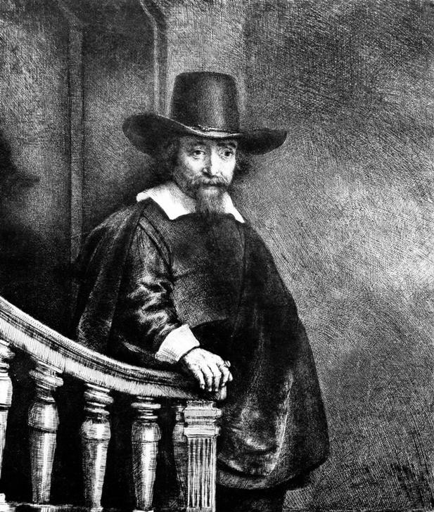 Rembrandt Harmenszoon van Rijn, Porträt des Arztes Ephraim Bueno (Arzt,Herrenhut,Herrenmode,Juden,Literatur,Mann,Medizin,Mode,Schriftsteller,Barock,Portrait,Niederländische Kunst,Holländische Kunst,Sephardim,Person)