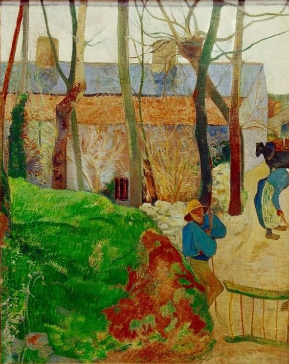 Paul Gauguin, Häuser in Le Pouldu (Arbeit,Architektur,Bauer (Landwirt),Bauernhaus,Bauernhof,Dorf,Haus,Volkskunde,Impressionismus,Französische Kunst,Landleben,Nabis,Land Und Leute,Landwirtschaft)