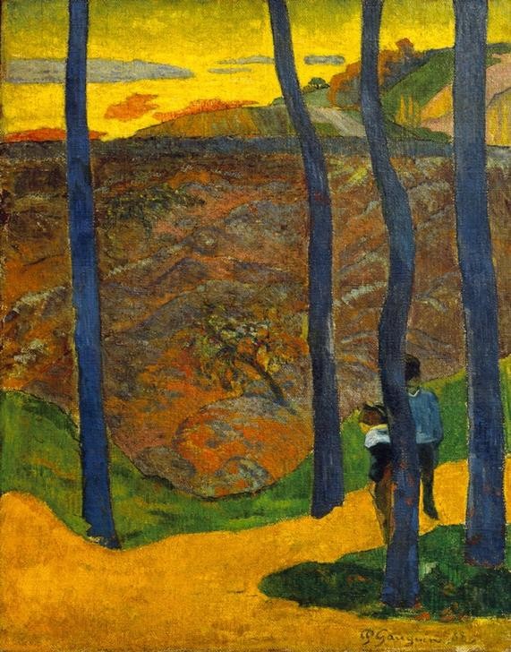 Paul Gauguin, Les arbres bleus (Landschaft,Impressionismus,Baum,Französische Kunst,Blau,Baumstamm)