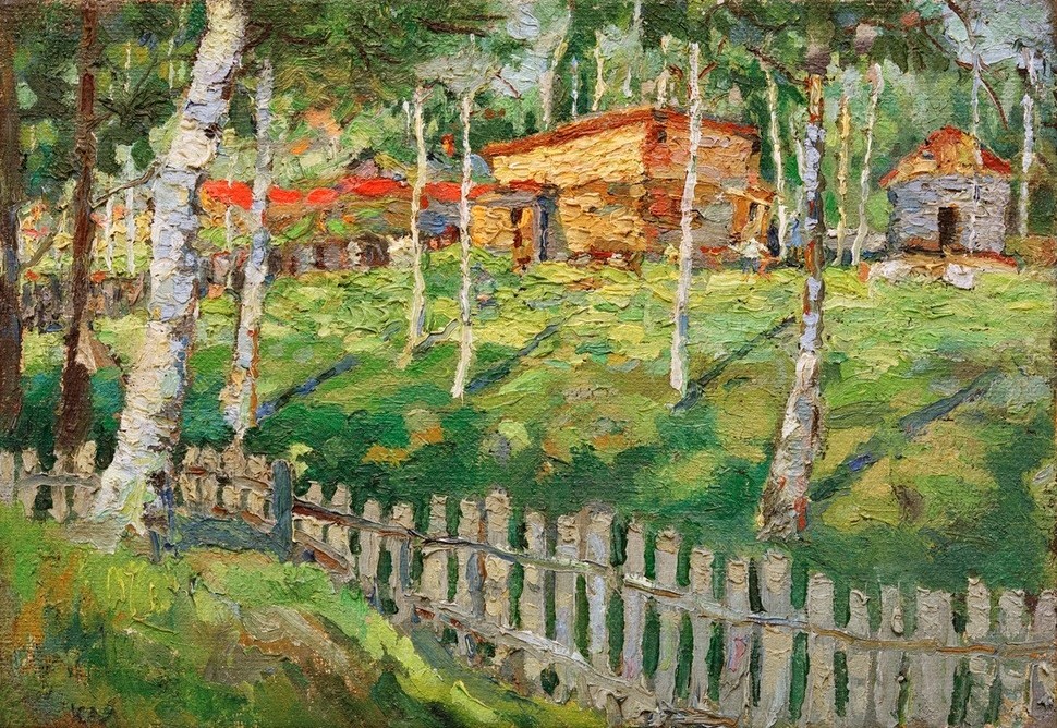 Kasimir Malewitsch, Birkenhain (Landschaft,Impressionismus,Zaun,Birke,Baum,Russische Kunst)