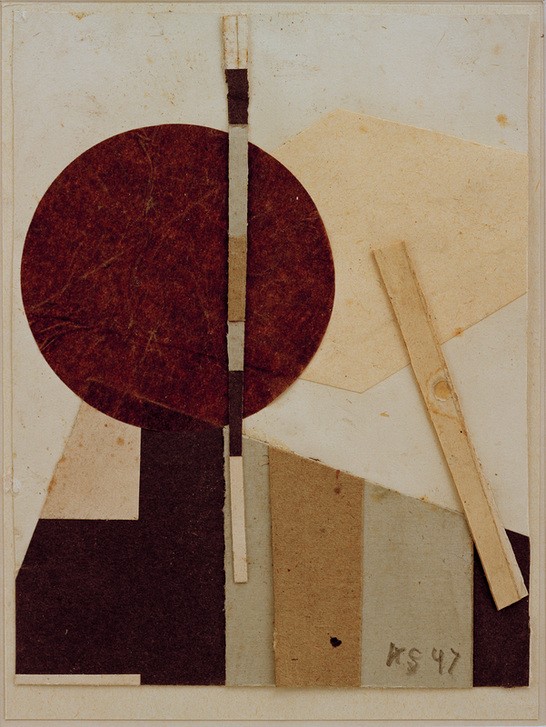 Kurt Schwitters, Circular-angular (Klassische Moderne, Malerei, Abstrakt, Collage, Holz, geometrische Formen, Wunschgröße, Papierschnipsel, Dadaismus, Wohnzimmer, Treppenhaus, bunt)