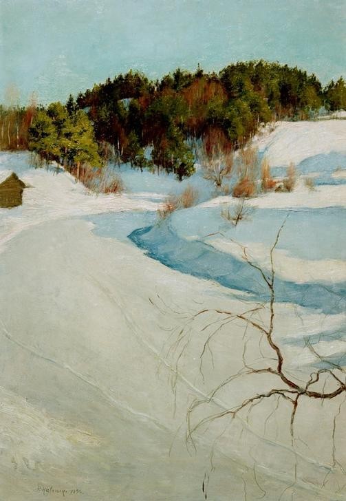 Pekka Halonen, Winterlandschaft bei Myllykyla  (Finnland, Landschaft, Winter, Schnee, Wald, Natur, Klassiker, Realismus, Wunschgröße, Wohnzimmer, Malerei)