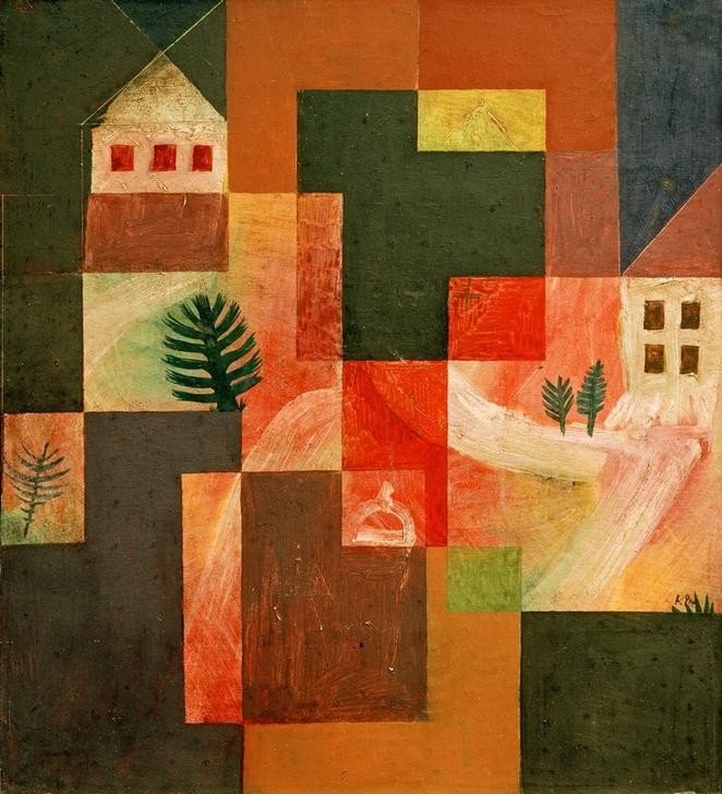 Paul Klee, Choral und Landschaft (Bauhaus,Deutsche Kunst,Kunst,Landschaft,Musik,Baum,Expressionismus,Der Blaue Reiter,Abstrakte Kunst,Schweizerische Kunst,Choral,Synästhesie,Abstraktion,Pflanze,Farbe)