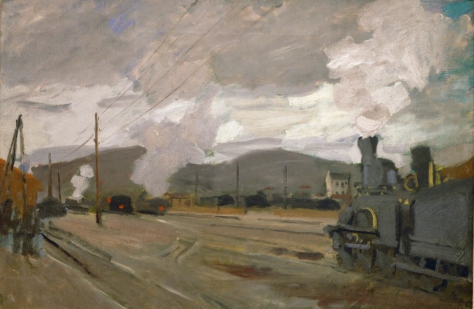 Claude Monet, La Gare d’Argenteuil (Bahnhof,Eisenbahn,Industrie,Lokomotive,Transport,Verkehr,Impressionismus,Industrialisierung,Fortschritt,Französische Kunst,Rauch,Dampflokomotive,Dampf)