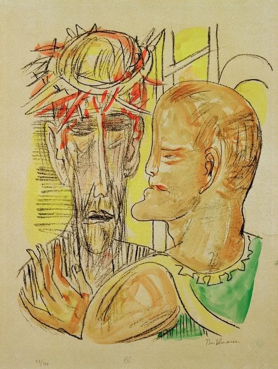 Max Beckmann, Christus und Pilatus (Religion, Neues Tesament, Dornenkrone, Expressionismus, Klassische Moderne, Zeichnung, Studie, Wohnzimmer,  Treppenhaus, Wunschgröße, bunt)