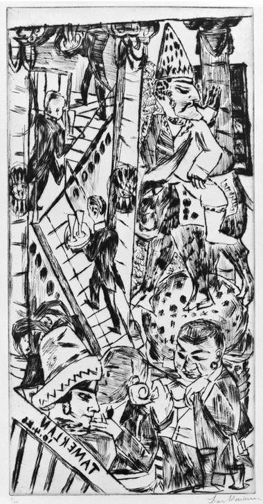 Max Beckmann, Tamerlan (Bar, Restaurant, Feier, party, Expressionismus, Klassische Moderne, Grafik, Studie, Wohnzimmer, Treppenhaus, Wunschgröße, schwarz/weiß)