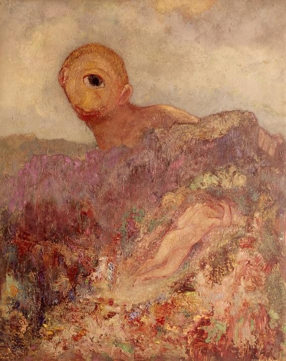 Odilon Redon, Le Cyclope (Frau,Kunst,Mythologie,Symbolismus,Akt,Riese,Voyeurismus,Französische Kunst,Einäugig,Kyklop,Spanner (Voyeur),Griechisch-Römische Mythologie)