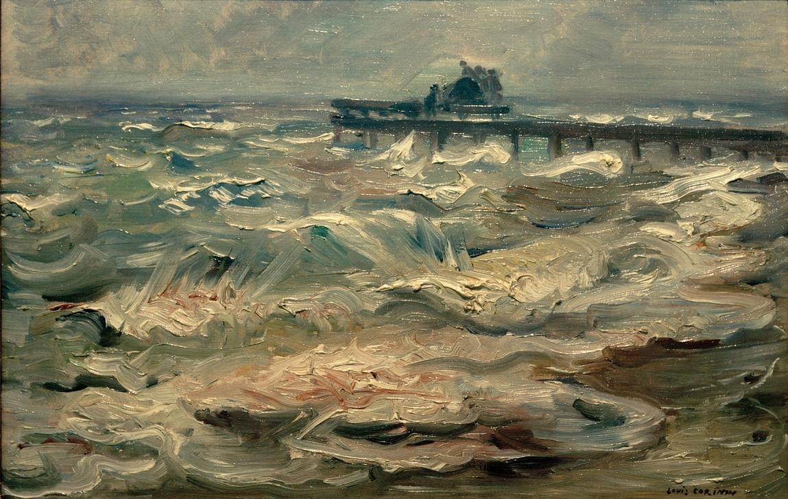 Lovis Corinth, Ostsee (Deutsche Kunst,Kunst,Landschaft,Schiffsanlegestelle,Meer,Impressionismus,Brandung,Welle,Jahrhundertwende,Signatur,Schifffahrt)