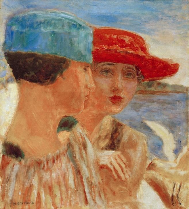Pierre Bonnard, Jeunes filles à la mouette (Frauen, junge Frauen, Sommer, Damenhut, Damenmode, Freundinnen, Gesellschaft, Post-Impressionismus,  Wohnzimmer, Wunschgröße, Klassische Moderne)