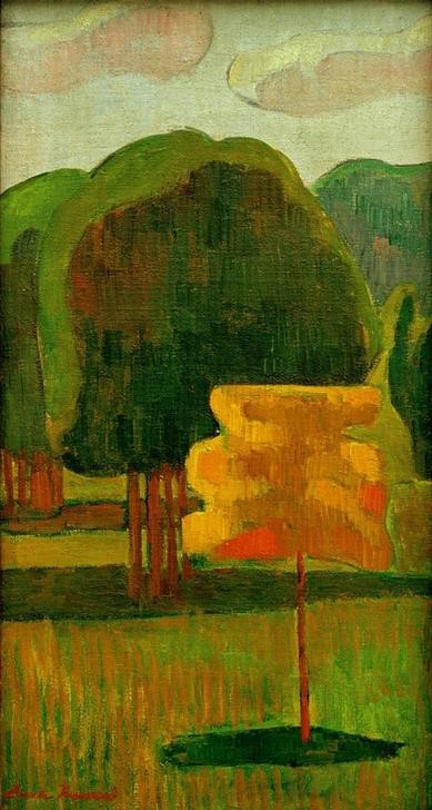 Emile Bernard, L’Arbre jaune (Bäume, Landschaft, Herbst, Jahreszeit, Malerei, Klassische Moderne, Wohnzimmer, Wunschgröße, bunt)