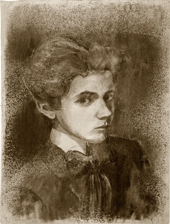 Egon Schiele, Selbstbild (Künstler,Kunst,Maler (Künstler),Mann,Zeichner,Selbstbildnis,Portrait,Österreichische Kunst,Knabe,Schleife,Jahrhundertwende,Blick Aus Dem Bild,Brustbild,Halbprofil,Person,Junger Mann)