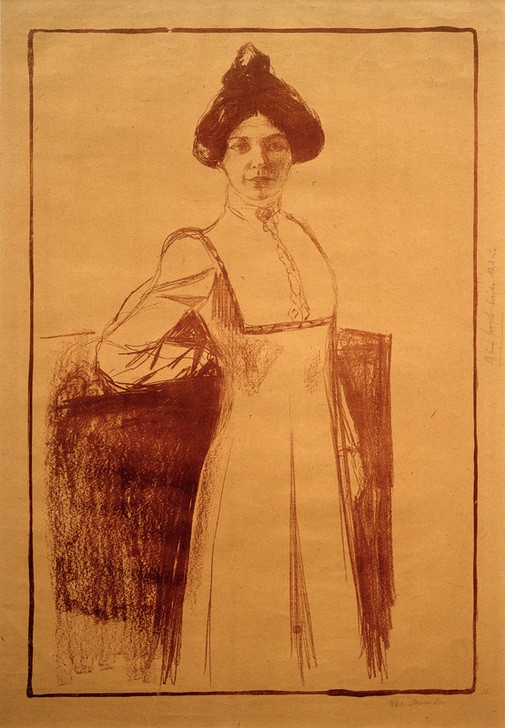 Edvard Munch, Marta Sandal (Frau,Jugendstil,Kunst,Mensch,Musik,Sängerin,Portrait,Norwegische Kunst,Haarknoten,Jahrhundertwende,Junge Frau,Skandinavische Kunst,Kniestück,Frisur)
