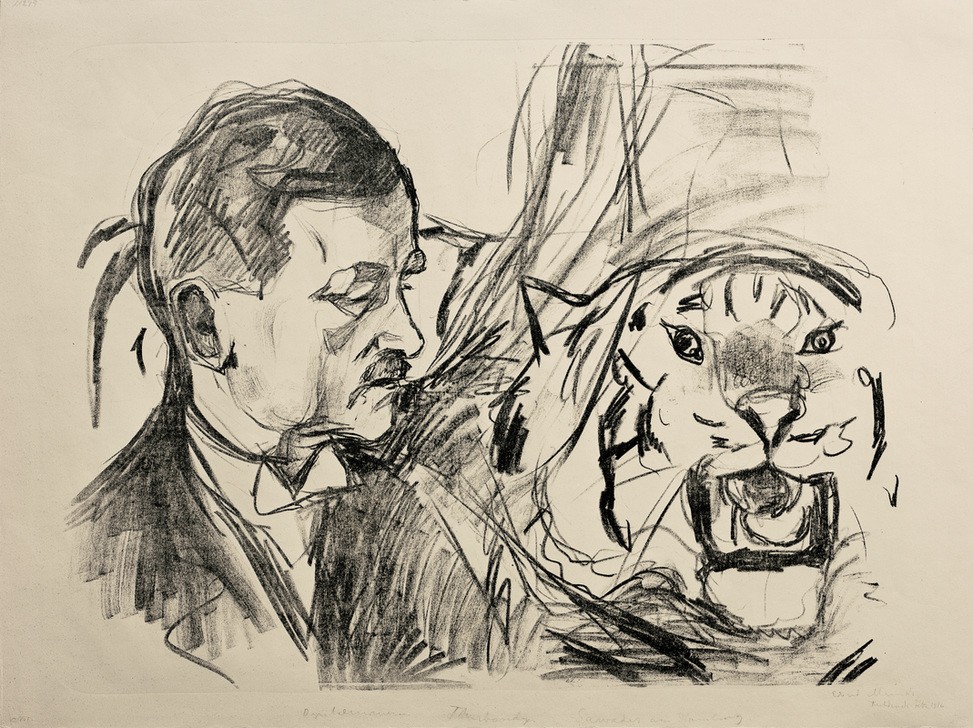 Edvard Munch, Der Tigerbändiger Richard Sawade (Dompteur,Fahrendes Volk,Gesellschaft,Kunst,Mann,Tiger,Zähmung,Portrait,Norwegische Kunst,Raubkatze,Grosskatze,Kopf,Skandinavische Kunst,Mensch Und Tier)