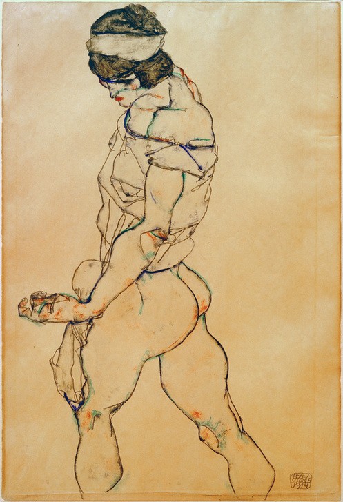Egon Schiele, Nach links schreitender Frauenakt (Frau,Kunst,Akt,Po (Gesäss),Expressionismus,Österreichische Kunst,Halbakt)