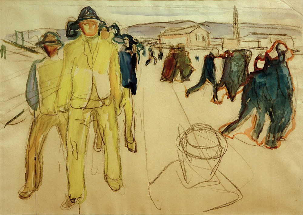 Edvard Munch, Arbeiter auf dem Heimweg (Arbeiter,Arbeit,Gesellschaft,Kunst,Mann,Feierabend,Norwegische Kunst,Arbeitsweg,Skandinavische Kunst,Männerleben,Arbeitswelt,Alltag,Heimweg)