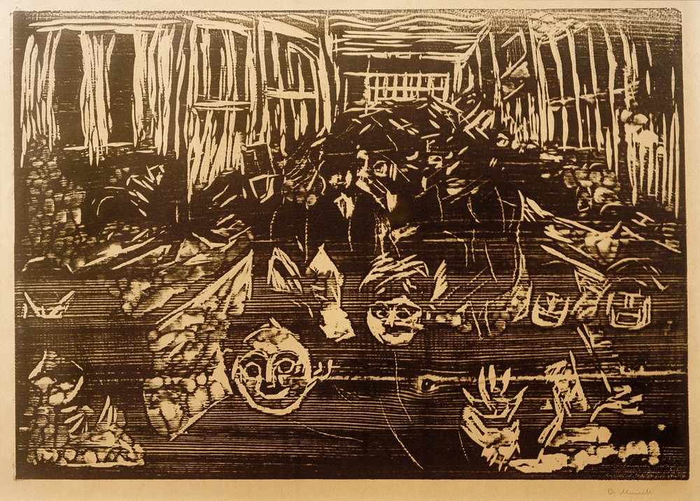 Edvard Munch, Panik in Oslo (Kunst,Unfall Und Unglück,Panik,Angst,Expressionismus,Norwegische Kunst,Menschenmenge,Grossbrand,Skandinavische Kunst,Brand)