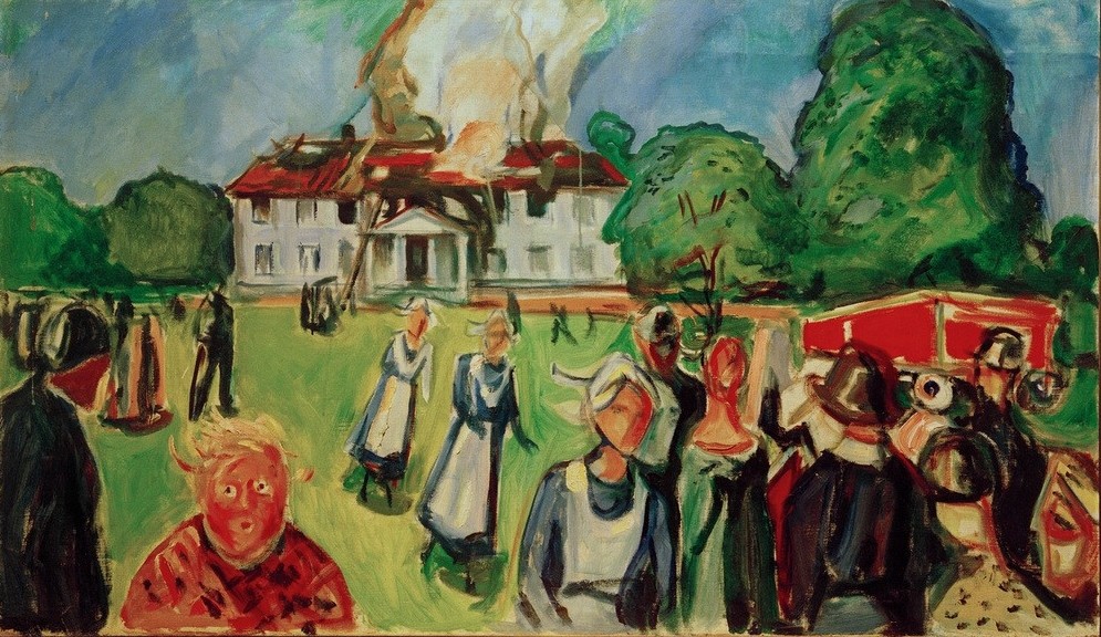 Edvard Munch, Das Haus brennt! (Feuerwehr,Haus,Kunst,Unfall Und Unglück,Expressionismus,Norwegische Kunst,Entsetzen,Skandinavische Kunst,Schreck,Brand)