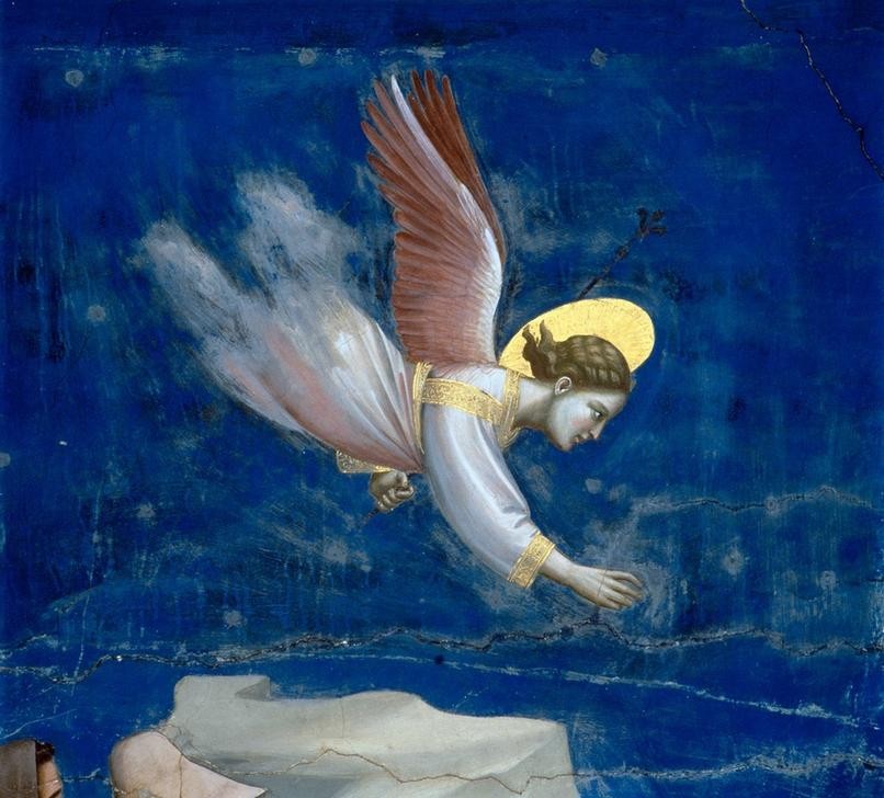 Giotto di Bondone, Der Traum des Joachim (Engel, Verkündigung, Joachim,  Gotik, Religion, Christentum, Malerei, Detail, Ausschnitt, Klassiker, Wunschgröße, Schlafzimmer, Wohnzimmer, bunt)