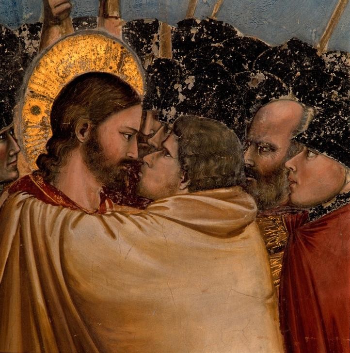 Giotto di Bondone, Die Gefangennahme Christi (Verrat, Verräter, Judas, Jesus, Umarmung, Kuss, Häscher, Klassiker, Gotik, Religion, Christentum, Neues Testament, Malerei, Detail, Wunschgröße, Schlafzimmer, Wohnzimmer, bunt)