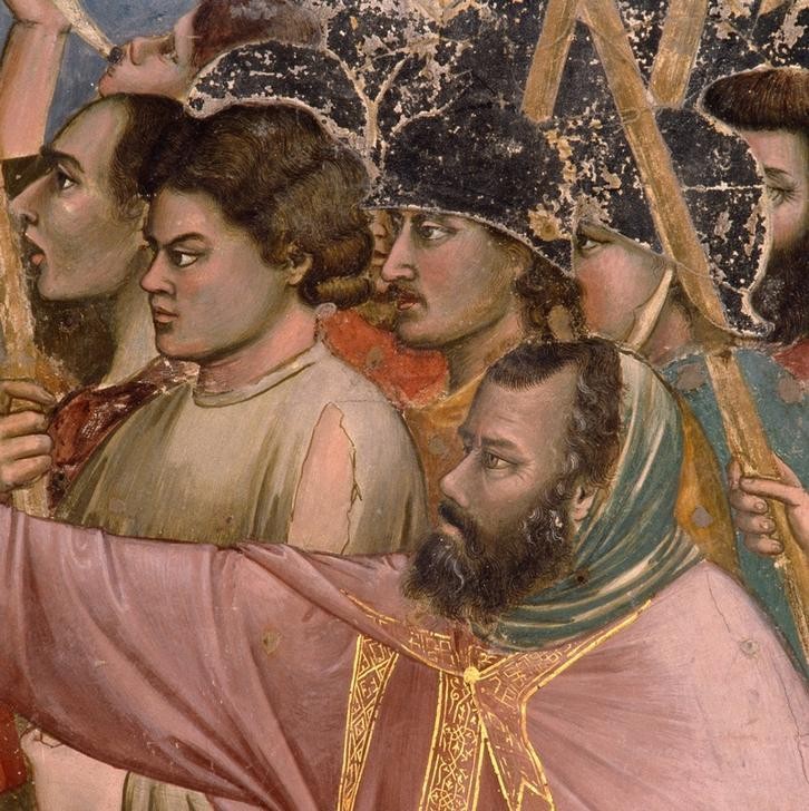 Giotto di Bondone, Die Gefangennahme Christi (Soldaten, Häscher, Garten Gethsemane, Klassiker, Gotik, Religion, Christentum, Neues Testament, Malerei, Detail, Wunschgröße, Schlafzimmer, Wohnzimmer, bunt)
