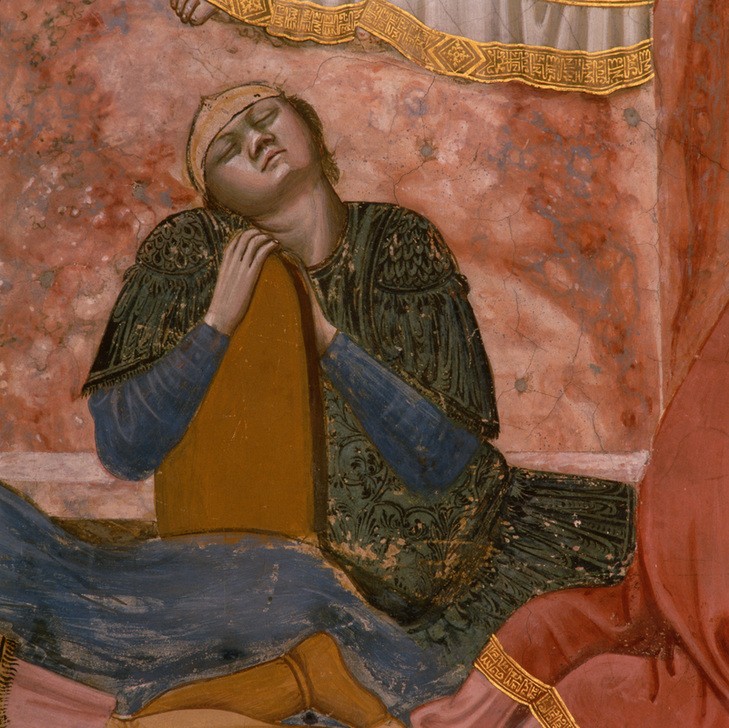 Giotto di Bondone, Die Auferstehung (Auferstehung, Schlafender Soldat, Detail, Neues Testament, Bibel, Klassiker, Gotik, Religion, Christentum, Malerei, Wunschgröße,  Wohnzimmer, bunt)