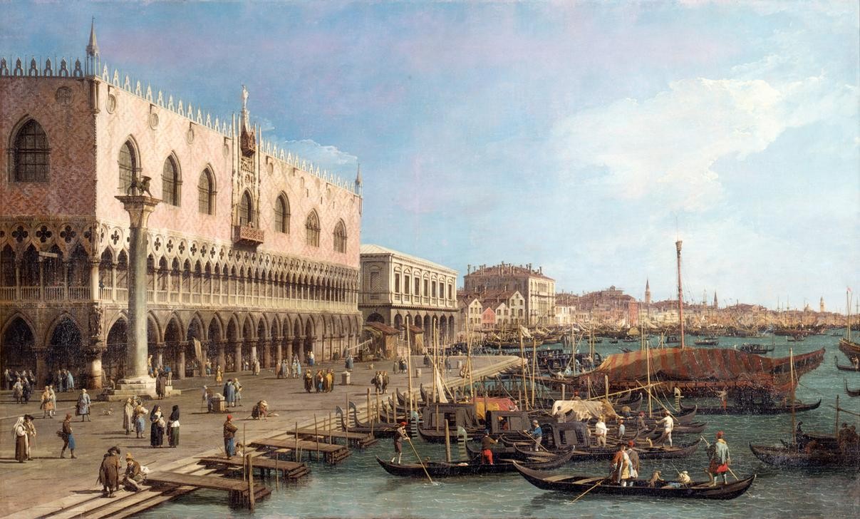 Giovanni Antonio Canaletto, Venetian View of the Grand Canal with the Royal Palace... (Architektur, Städte, Venedig, Vedute, Architektur, Canal Grande, Gondeln, Boote, Dogenpalast, Molo, Barock, Klassiker, Wunschgröße, Wohnzimmer)