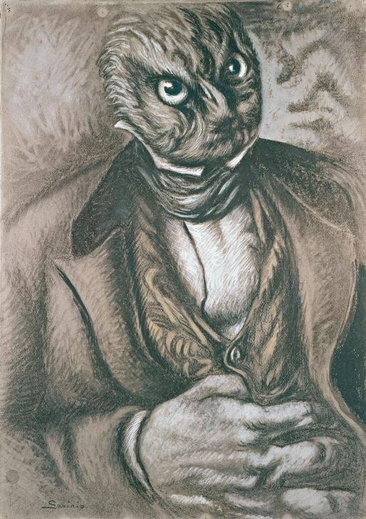 Alberto Savinio, Unbekannt (Künstler, Selbstbildnis, Traum, hand, Klaue, Antropomorphismus, Metamorphose, Monster, Ungeheuer, Surrealismus,  Klassische Moderne, Wunschgröße, Wohnzimmer, schwarz/weiß)