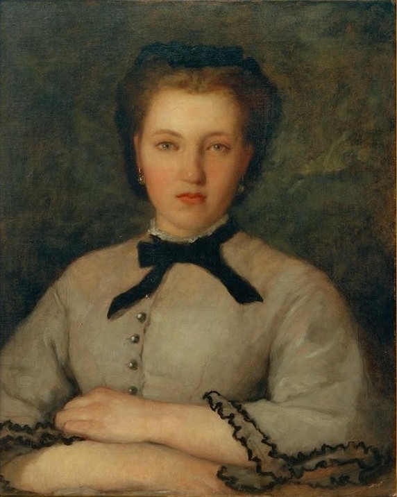 Pierre-Auguste Renoir, Bildnis von Marie-Zélie Laporte (Damenmode,Frau,Kunst,Mensch,Mode,Impressionismus,Portrait,Französische Kunst,Kleidung (Allgemein),Schleife,Junge Frau,Schwester Von Berühmten,Blick Aus Dem Bild,Halbfigur)