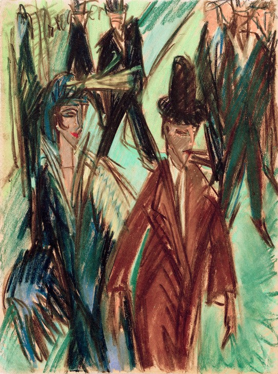 Ernst Ludwig Kirchner, Straßenszene (Deutsche Kunst,Kunst,Mensch,Strassenszene,Verkehr,Expressionismus,Die Brücke,Fussgänger,Passant)