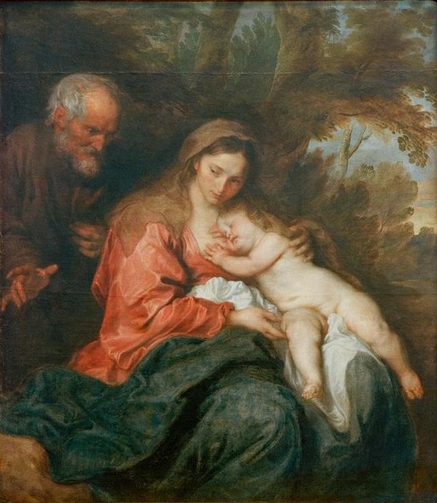 Anthonis van Dyck, Ruhe auf der Flucht nach Ägypten (Heilige Familie, Rast, Pause, Flucht, Christentum, Religion, Neues Testament, Bibel, Barock, Klassiker, Wunschgröße, Wohnzimmer)