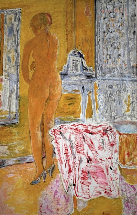 Pierre Bonnard, EL GRAN DESNUDO AMARILLO (Aktmalerei, Rückenakt, nackte Frau, Bad, Toilette, Post-Impressionismus, Wohnzimmer, Wunschgröße, Klassische Moderne)