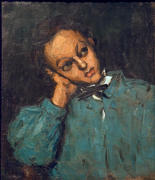 Paul Cézanne, Knabe mit aufgestütztem Arm (Kind,Mensch,Impressionismus,Portrait,Französische Kunst,Knabe,Schulkind,Kopf Stützen,Halbfigur)