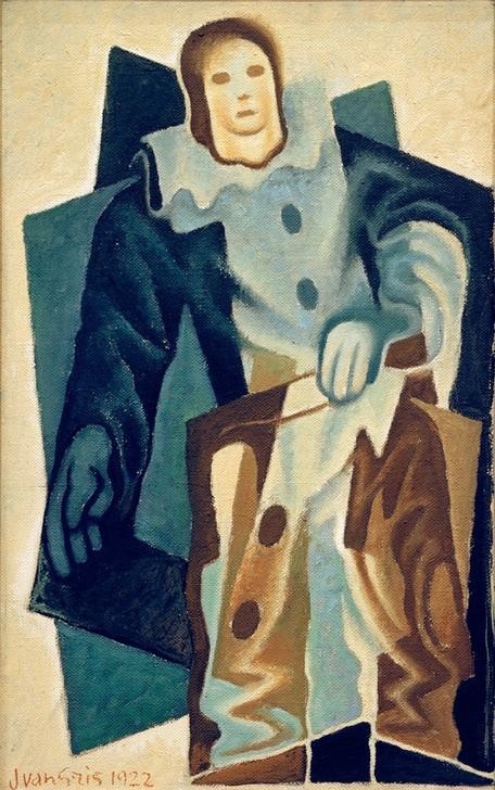 Juan Gris, Pierrot (Commedia Dell'arte, Rollenbild, Schauspieler, Clown, Theater, Kostüm, Kubismus, Klassische Moderne, Wohnzimmer,  Wunschgröße)