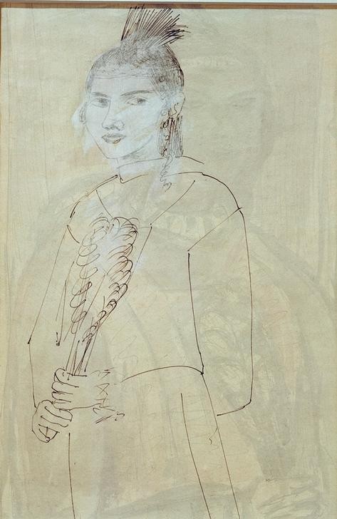 Max Beckmann, untitled (Portrait, june Frau, Fächer, Expressionismus, Klassische Moderne, Grafik, Studie, Wohnzimmer, Treppenhaus, Wunschgröße, schwarz/weiß)