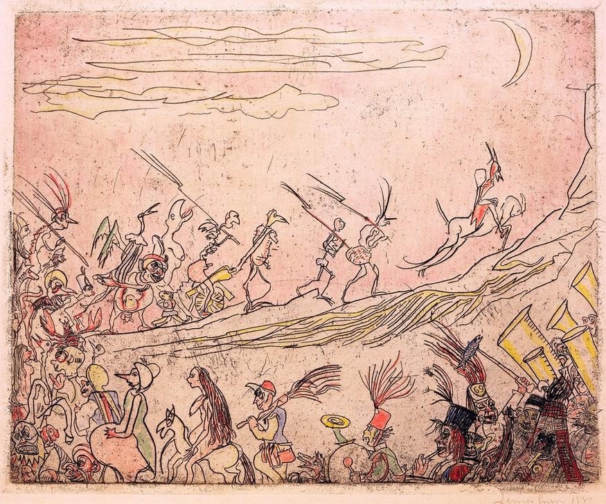 James Ensor, Cortège infernal / Hellevaart (Religion,Teufel Und Hölle,Symbolismus,Teufel,Hölle,Phantastische Kunst,Belgische Kunst,Karneval,Festzug)