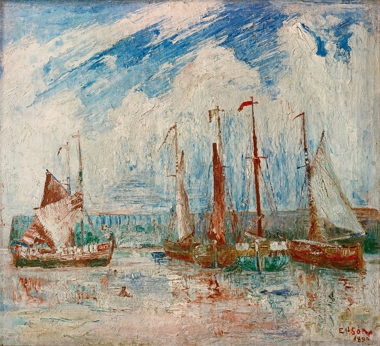 James Ensor, Die Schaluppen (Boot,Schiffstypen,Segelschiff,Impressionismus,Segelboot,Belgische Kunst,Schaluppe,Schifffahrt)