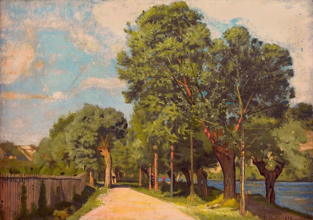 Ferdinand Hodler, Landschaft an der Jonction bei Genf (Landstrasse,Landschaft,Schweizerische Kunst,Ufer)