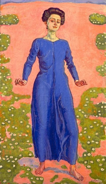 Ferdinand Hodler, Verklärung (Damenmode,Frau,Jugendstil,Landschaft,Mensch,Symbolismus,Portrait,Reformkleid,Schweizerische Kunst,Kleid,Blau,Ganzfigurig)