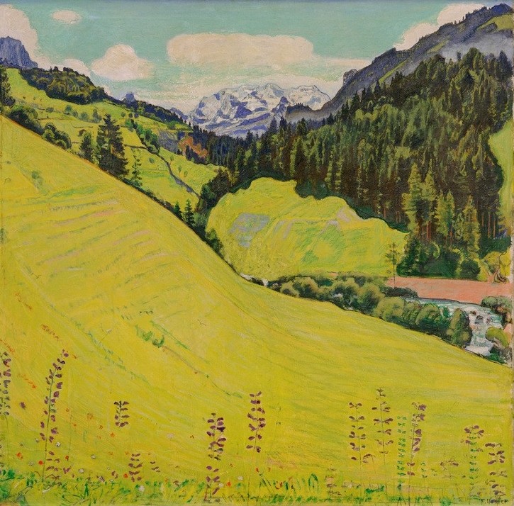 Ferdinand Hodler, Blick gegen die Blüemlisalp (Gebirge,Landschaft,Wiese,Schweizerische Kunst)